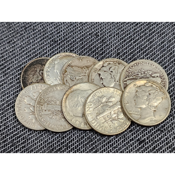 $1.00 Face Value in Assorted 90% Silver United States Dimes 