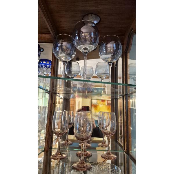 7 Pcs  - 3 Blue Tinted Wine Goblets & 4 Pink Small Goblets - See Pics