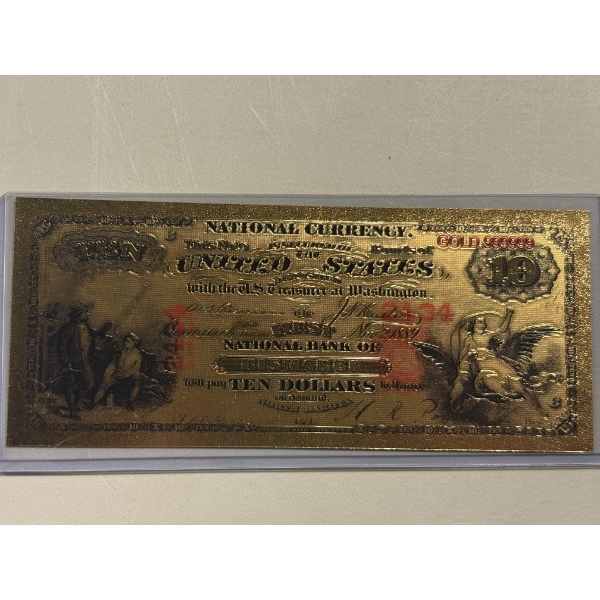 National Currency $10 Gold Note - Bismark .999 24k Gold In Protective Holder - Mint Condition