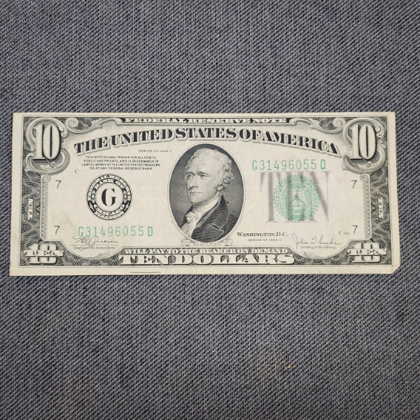 1934-C United States Federal Reserve Bank of Chicago $10 Note in Great Condition! 