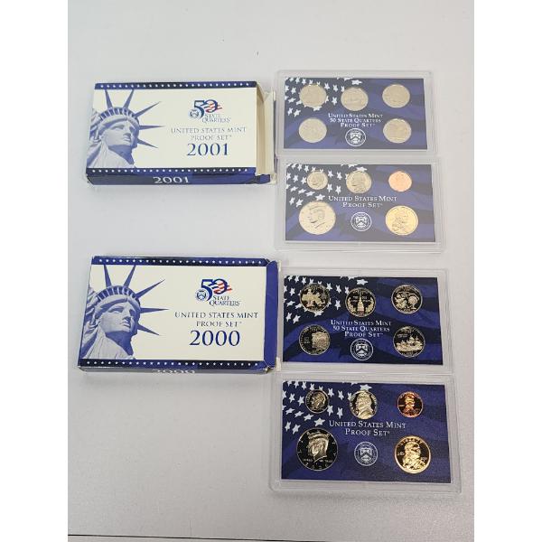 2 - U.S. Proof Sets 50 State Quarters: 2001, 2000 In Original Packaging w/ CoA