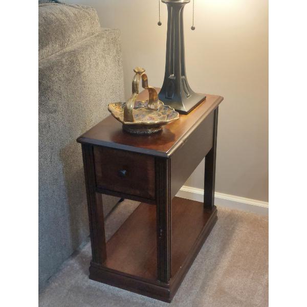 Maple / Mahogony Side / Occasional Table w Drawer As Shown in Fine Condition 22" x 13" x 23"