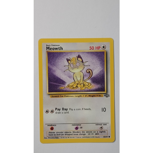 1999 Meowth #56/64 Pokemon Trading Card From The Jungle Set - Near Mint