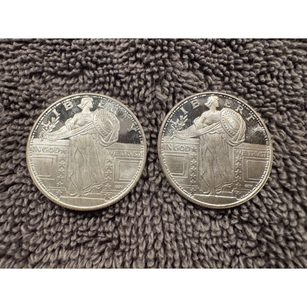 2 - Hard To Find .999 Fine Silver Standing Liberty 1/4 Ounce Rounds - Mint Condition