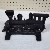 Image 3 : Nice Heavy Duty Cast Iron Railroad or Train Bookend With Vintage Music Box From Sears!