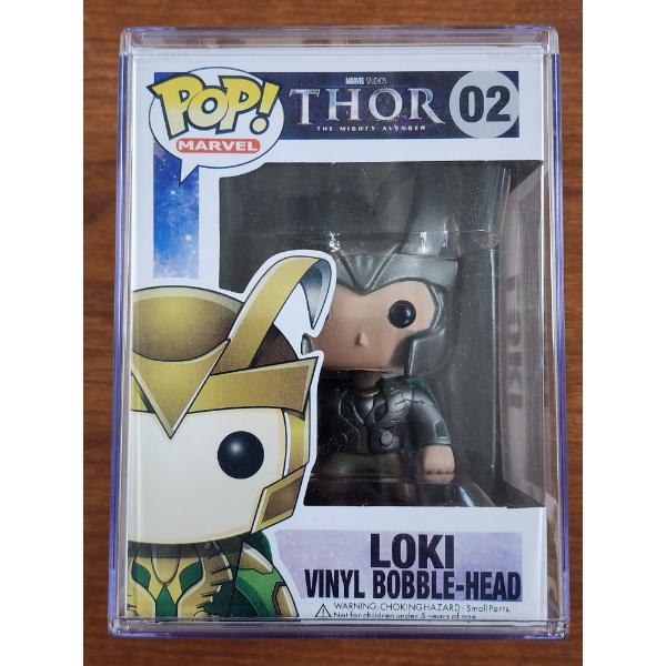 Loki With Helm #02 Funko Pop Vinyl Bobblehead in Original Box W/ Acrylic Protector- Rare Early Funko