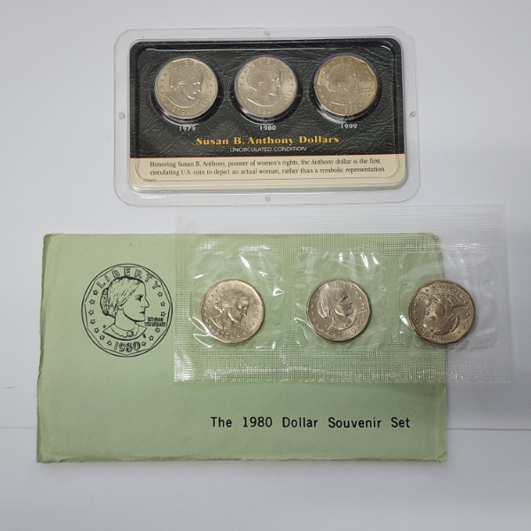 Susan B. Anthony Dollar Collection Pieces Including Souvenir Set & Uncirculated FV: $6.00