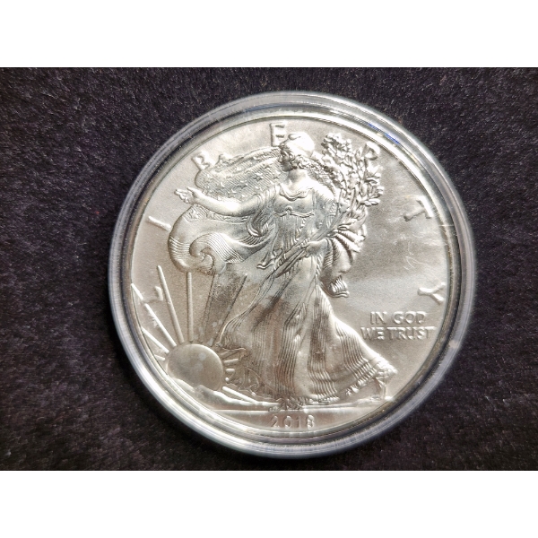 1 Oz .999 Fine Silver 2018 American Eagle Round in Capsule Protector