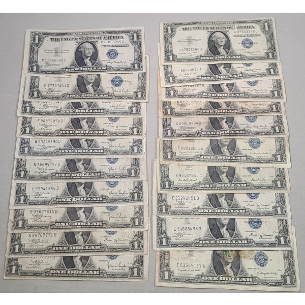 Lot Of (20) Assorted Series United States $1 Silver Certificates - Face Value: $20.00
