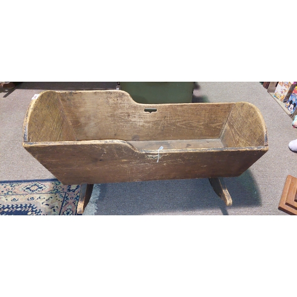 Primitive - Colonial Hand Made Wooden Child Rocking Bed - See Pics