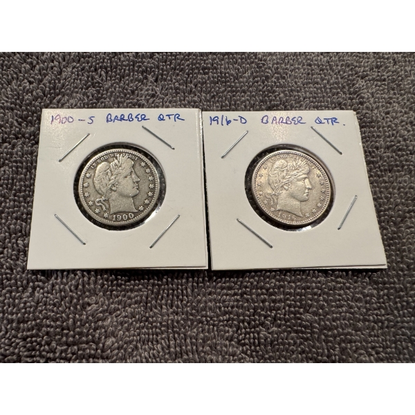 2 - United States Silver Barber Quarters - High Grade Coins