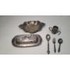 Image 1 : Assorted Silver-Plate Utensils, Butter Dish, Tray & Sugar Bowl - Weight: Approximately 1.4 Ibs