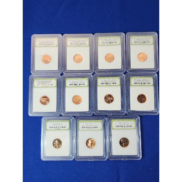 x11 INB Lincoln Cents Including BU Commemoratives & DCAM Gem Proofs, Assorted Years
