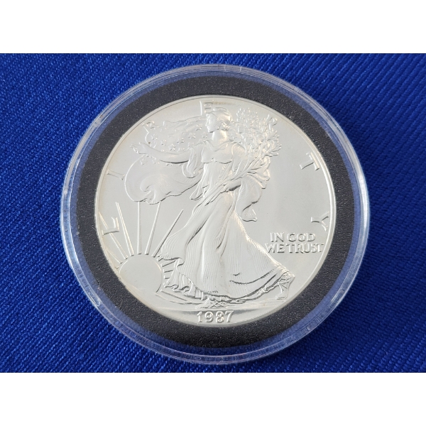 1987 Silver American Eagle 1 oz .999 Fine Silver Coin in Capsule