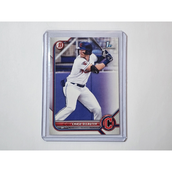 Topps 2022 Chase DeLauter 1st Bowman BD-49 Baseball Card - In Protective Holder 
