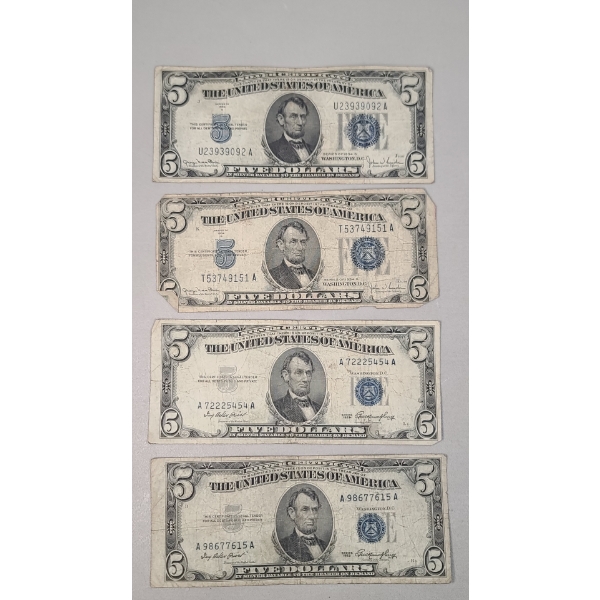 (4) Assorted Series United States $5 Silver Certificates - Face Value: $20.00
