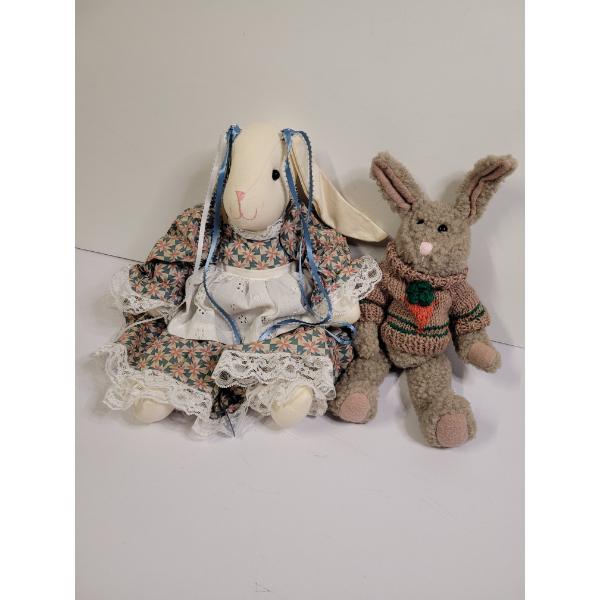 2 Plush Rabbits - Brown One Is J.B. Bean