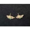 Image 2 : 14K Yellow Gold Emerald Gemstone Stud Earrings TW: 2.1g