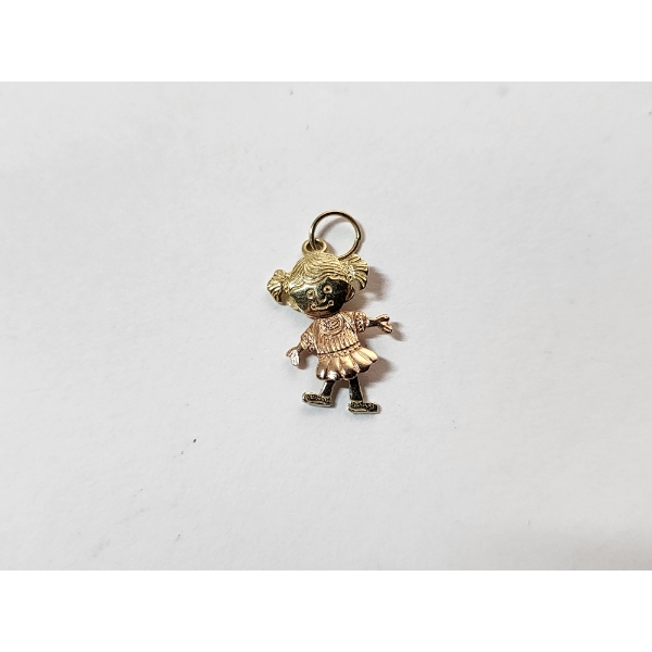 Cute 14K Three-Tone Gold Girl Charm Pendant TW: 0.9g
