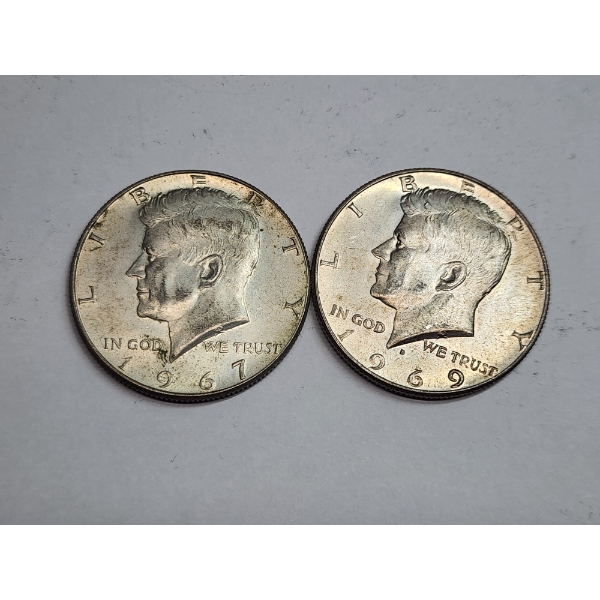 Two 40% Silver Kennedy Half Dollars: 1967 & 1969