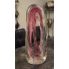Image 3 : Freeform Clear & Pink Art Glass Sculpture - 23 x 10 Overall With 2 Oval Openings In Center