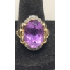 Image 2 : 14K Yellow Gold Women's Amethyst & Diamond Vintage Style Cocktail Ring - Size 9 - Total Weight: 7.0g