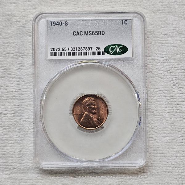 1940-S CAC MS65RD Wheat Lincoln Cent
