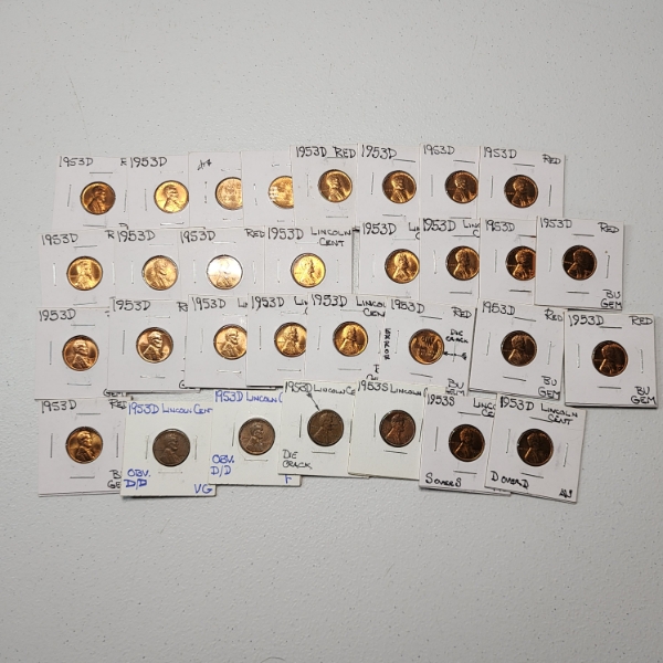 Lot of 32 Assorted Lincoln Wheat Cents - 1950's - Various Conditions & Errors - Face Value: $0.32