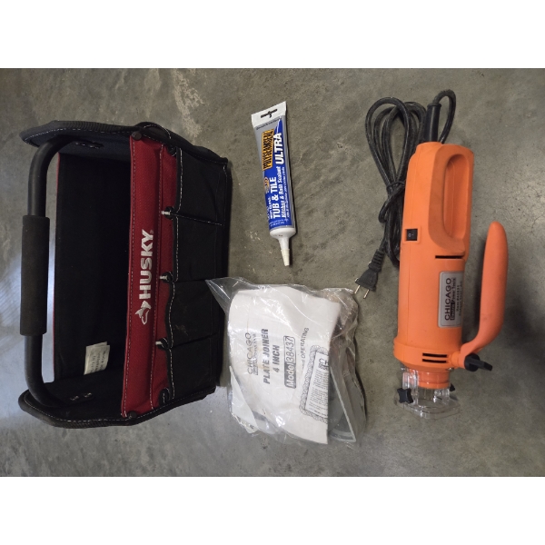 Husky 15'' Tool Tote Chicago Plate Joiner, And Tub & Tile Adhesive 