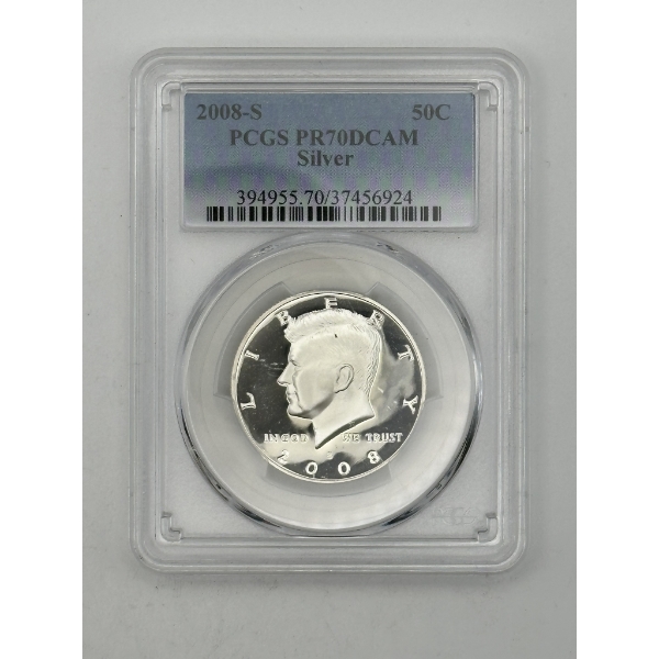 PCGS PR70DCAM 2008-S 90% Silver Kennedy Half Dollar