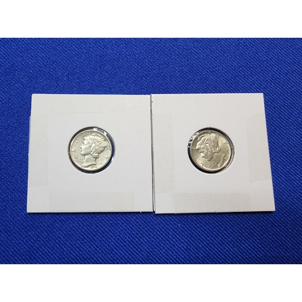 2 High-Grade Silver Mercury Dimes 1938 and 1943