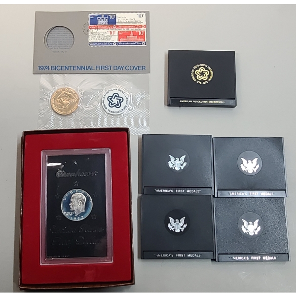 1972-S Eisenhower Uncirculated Silver Dollar Proof Coin & (6) America's Medals