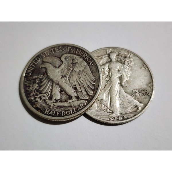 Two Assorted 90% Silver United States Walking Liberty Half Dollars ~ $1.00 Face Value