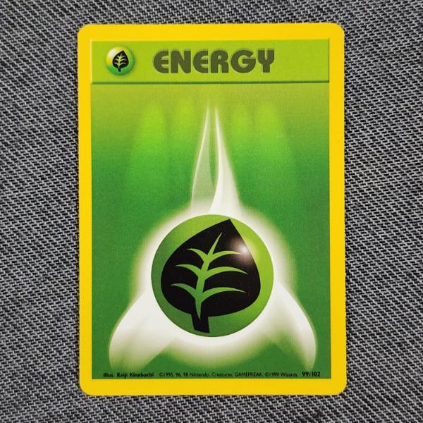 Grass Energy 99/102 Vintage Base Set Pokemon Trading Card - Near Mint Condition