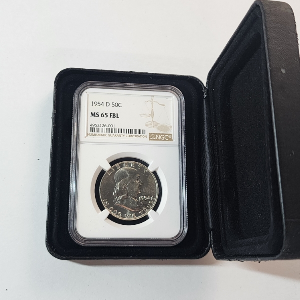 1954-D Franklin Half Dollar NGC MS 65 FBL - 90% U.S. Silver - In Protective Slab Box 