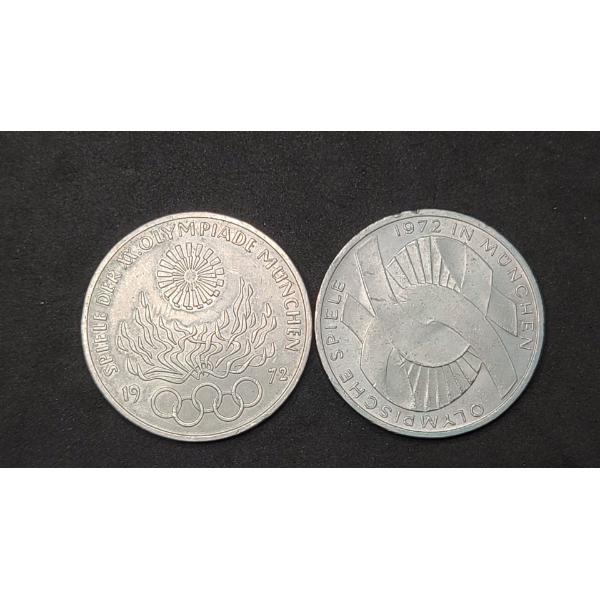 1972-F & 1972-J German 10 Deutsche Mark 0.6250 Silver Munich Summer Olympics Coins