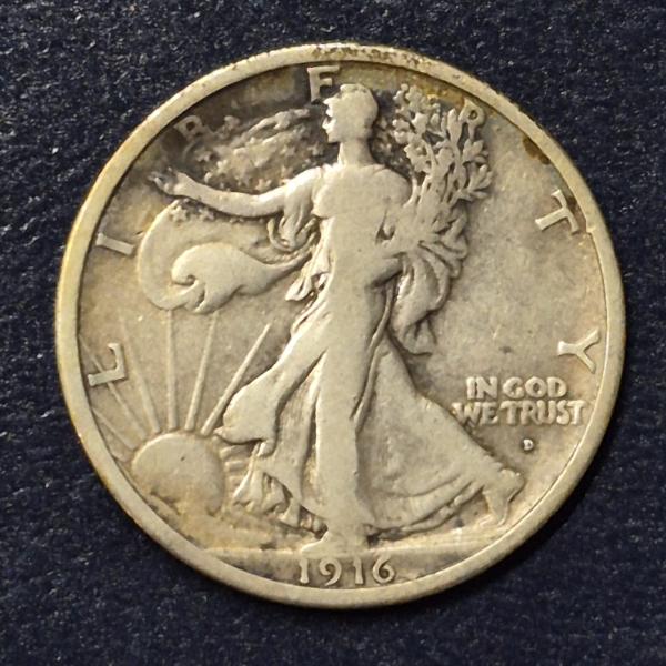HTF 1916 D Walking Liberty Half dollar (50c) - Circulated see Pics