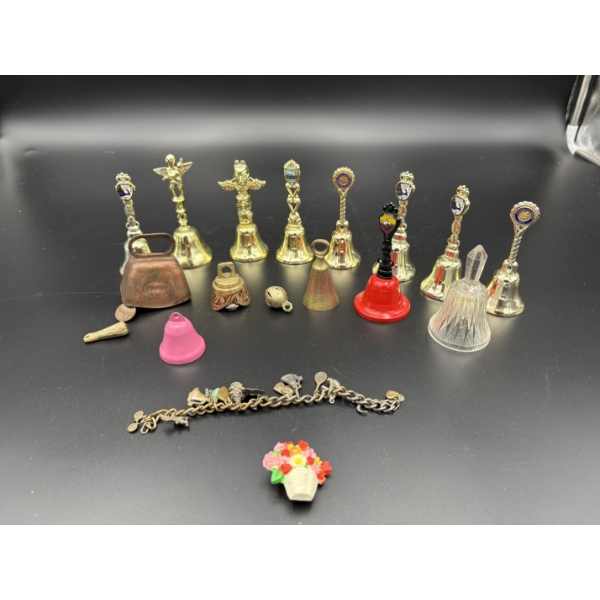 Assorted small Bells - Bracelet with assorted charms - floral pin - Cape Cod Bell - WV - Michigan