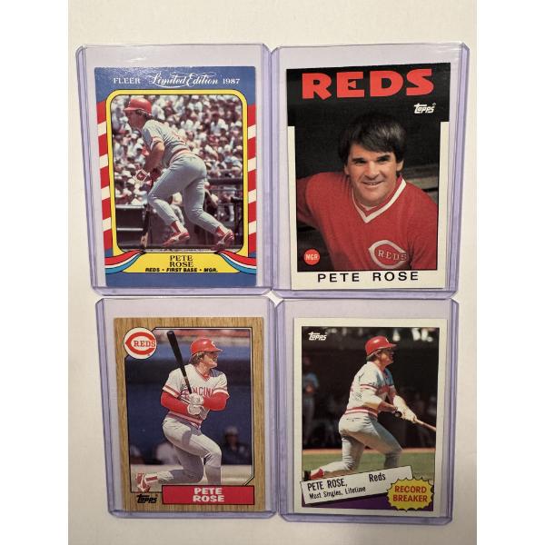 4 - Pete Rose Vintage Baseball Cards In Protective Holders - High Grade Cards
