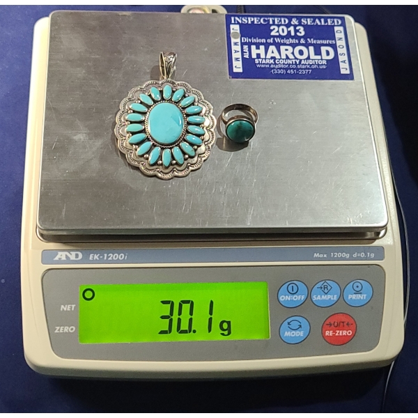 Sterling Silver Pendant & Ring With Turquoise - Ring Size 7 - Total Weight: 30.1g 