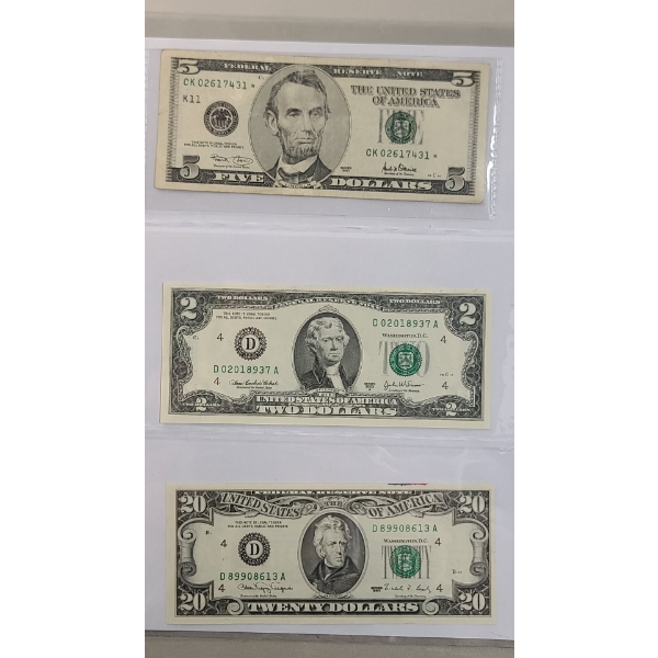 Assorted United States Currency Including Series 2001 $5 STAR Federal Reserve Note - Face Value: $27
