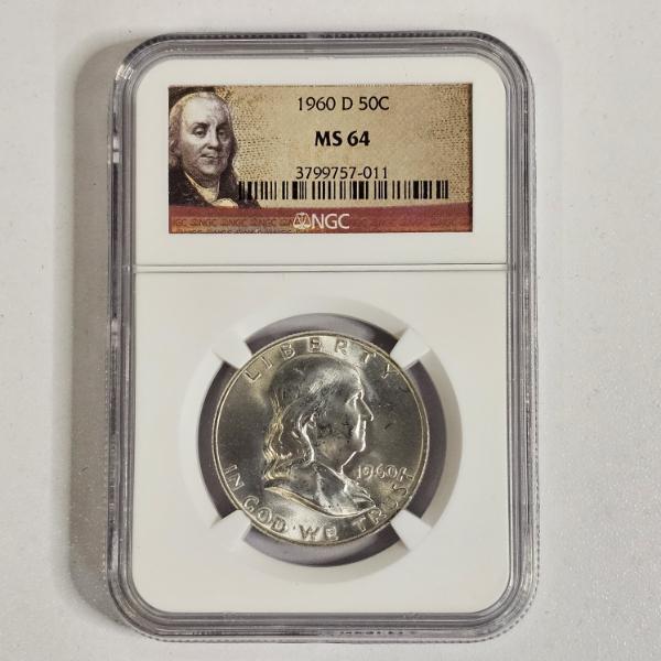 1960-D 90% Silver Franklin Half Dollar NGC graded MS 64