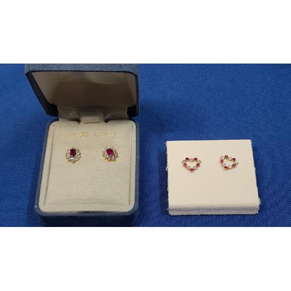 (2) Pairs Of 10K Gold Heart Earrings With Pink & White Stones - Weight: 1.7g