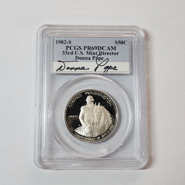 PCGS PR69DCAM 1982-S George Washington 90% Silver Half Dollar - 33rd Mint Director Donna Pope Signed