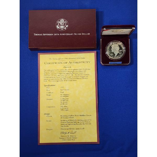1993 Thomas Jefferson 250th Anniversary 90% Silver Proof Dollar