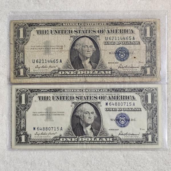 Two Series 1957 United States $1 Silver Certificates FV: $2.00