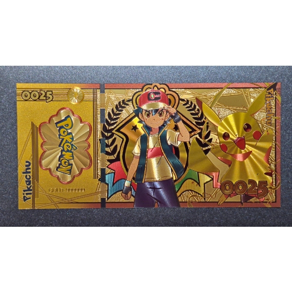 .999 GOLD FOIL JAPANESE ANIME' "PIKACHU" POKEMON NOTE - IN PROTECTIVE SLEEVE
