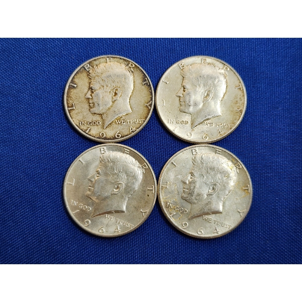 x4 1964 90% Silver Kennedy Half Dollars FV: $2.00