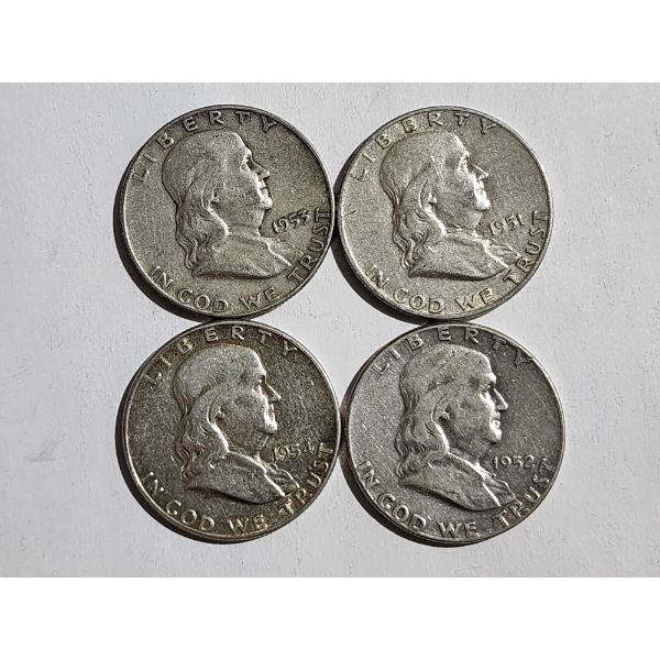 $2.00 Face Value in Benjamin Franklin 90% Silver Half Dollars