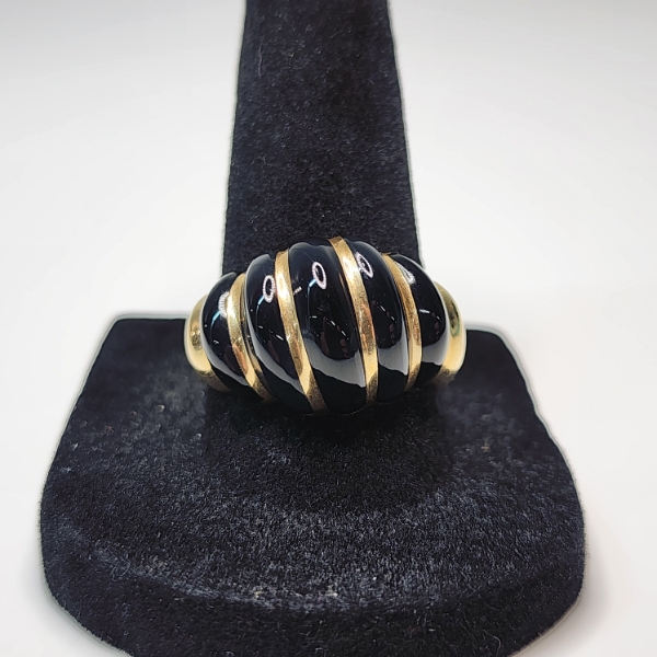 Vintage 14K Yellow Gold Fluted Onyx Dome Ring - Size 9.5 - Total Weight: 9.3g